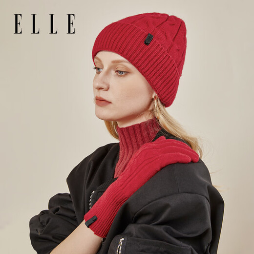 ELLE 100% sheep wool gloves for women autumn and winter outdoor warm and fashionable knitted fingertips for students driving with touch screen