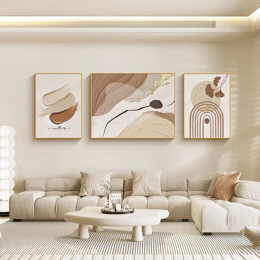 Landscape color high-end living room decoration painting modern art office triptych black and white abstract sofa background wall hanging painting Huatian Hexu C left and right 50*70 middle 100*70cm aluminum alloy frame + crystal porcelain painting