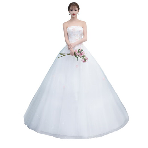 Wedding dress new style tube top large size Korean style floor-length slim princess tutu skirt bride wedding dress wholesale white S