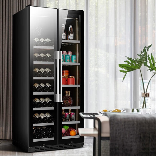 BAIKAILUN frequency conversion wine cabinet dual temperature constant temperature red cabinet home living room ice bar office tea refrigerator double door office thin zero embedded bench embedded freezer embedded glass refrigerator mirror dual temperature red wine + ice bar 112 bottles thick section