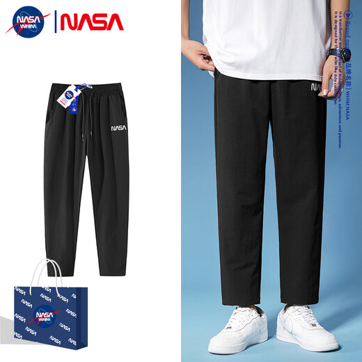 NASA LMC裤子男士夏季款运动哈伦裤2024新款潮牌宽松束脚裤青少年休闲裤 黑色 XL