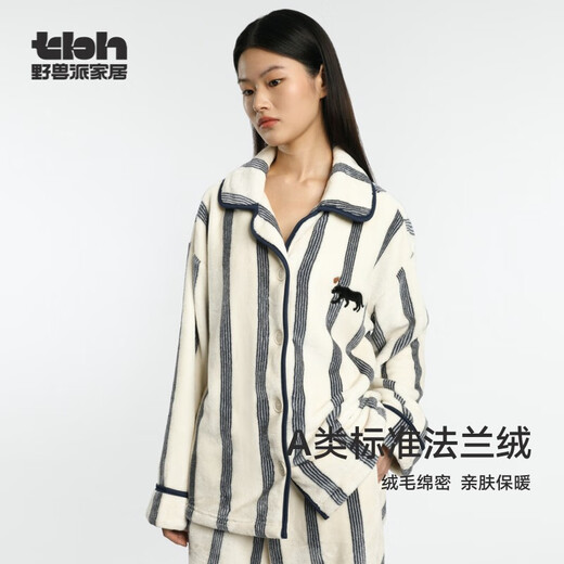 Brutalist Home (tbh) Urban Beast Black Panther Flannel Home Clothes Set Can Be Weared Outside Winter Couple Pajamas Black Panther Flannel Home Clothes Set Dark Blue Stripes XS One Size