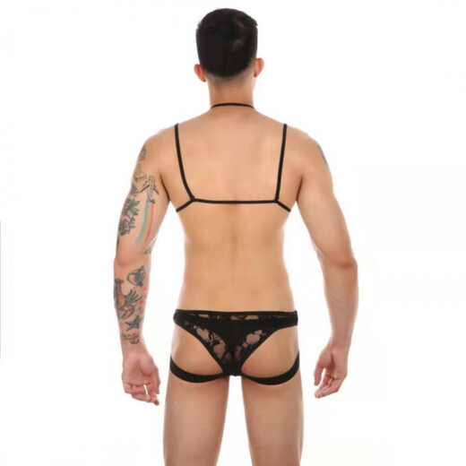 
Lace hollow lingerie gay halter bra men's suit mini vest seduction thong g219 white lace bra + panties S