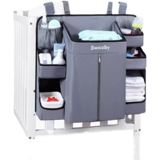 
MEXUEER customized crib storage bag hanging bag bed head diaper bag bedside storage baby storage bag organize storage bag light gray
