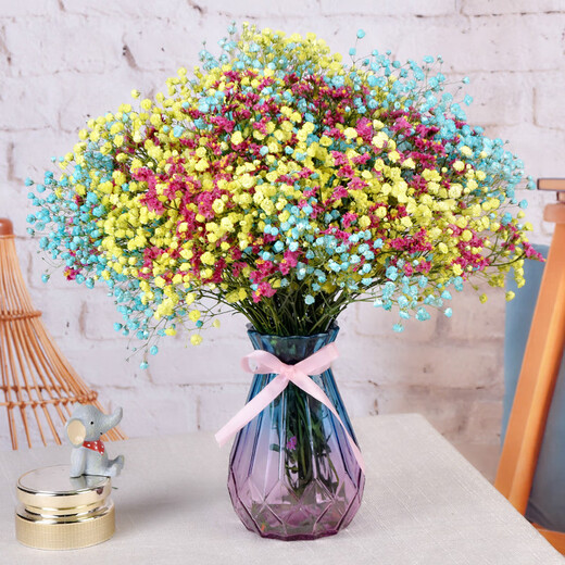 AIMAN Gypsophila Natural Dried Flower Bouquet Ins Internet Celebrity Birthday New House Decorative Ornaments Air-Dried Real Flower Arrangements Home Furnishings Purple Gypsophila With M Vase