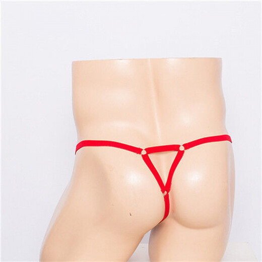 Men's thong with one strap sexy transparent bag gun bullet separation iron ring tassel lace physiological underwear men's sex toys white one size red