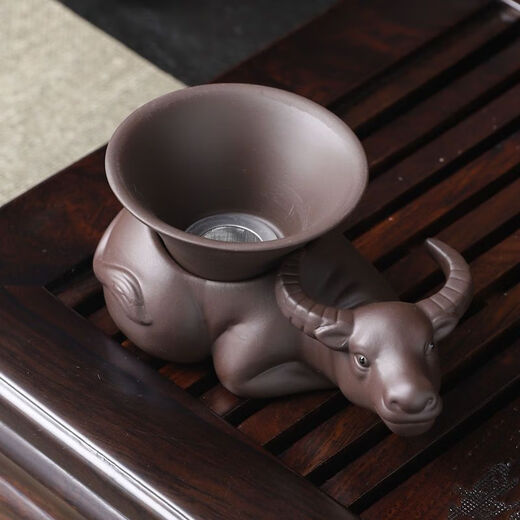 Enshou traces purple sand buffalo tea pet ornaments cow turns to heaven and earth tea play zodiac cow boutique tea tray tea from treasure cute and can be raised purple sand buffalo (black)