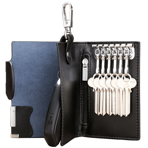 Maiweini Bag Key Bag Men's Genuine Leather Keychain Bold de almacenamiento Bolsa de gran capacidad Billetera Caso de la llave del hogar del brillo del brillo negro