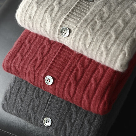 Pash Herren Cashmere Cardigan 100% Kaschmir Herbst und Winter V-Ausschnitt Twist Blume Dicker Strickpullover Jacke TRC1478 Elephant Grey L.
