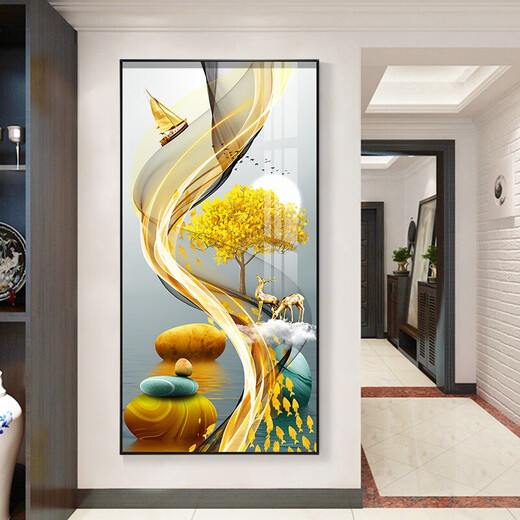 Xiaolulin porch decorative painting modern simple vertical version abstract hanging painting sofa background wall mural corridor crystal porcelain painting 3-Lulu Gaosheng 11154 Tempered crystal porcelain 110*220 cool black-customized