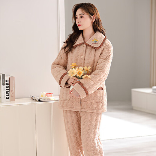 LangSha pajamas (LangSha) for women in winter coral velvet three-layer cotton jacket for women in warm and thick can wear flannel home clothing set 9277 XXL [170-175CM/140-160Jin [Jin equals 0.5 kg]]