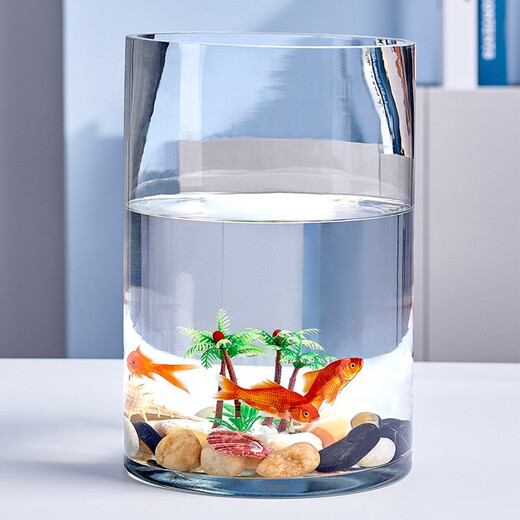 Gong Du Creative Desktop Fish Tank Ecological Round Glass Goldfish Tank Turtle Tank Mini Small Landscaping Home Aquarium Cylindrical Naked Tank Diameter 20CM Height 20CM