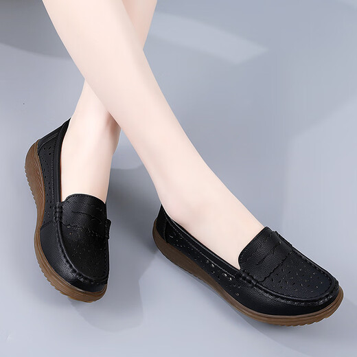 Meisiniao (Meisiniao) Frauenschuhe für Sommer-Mutterschuhe weiche Sohle Kuhlattenschuhe Komfortable mittlere und ältere Single-Schuhe Nicht-Schlupf-Rindfleisch-Sehnen-Rindfleischschuhe für Frauen 826 Beige (ausgehöhlt) 38