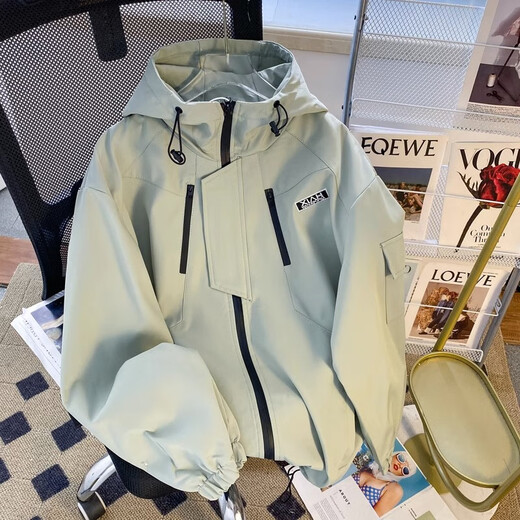 Yiran presents thickened versatile hooded jacket autumn and winter functional loose casual simple green outdoor workwear versatile jacket for men light green regular L recommended 110-130Jin Jin equals 0.5 kg
