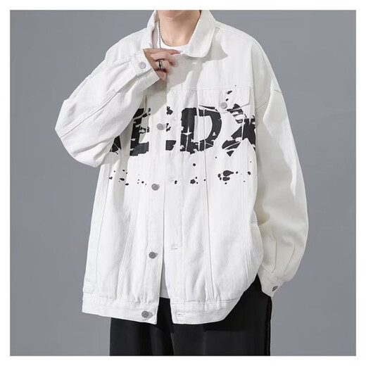 Digada American denim jacket men's fashion new trendy brand retro Hong Kong style workwear casual loose handsome heavy jacket men TY842 black regular XL 100-120Jin Jin equals 0.5 kg