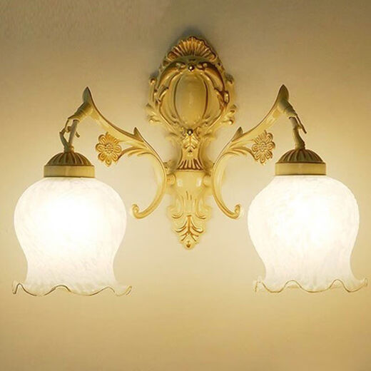 Yilin Wall Lamp Bedroom Wall Bedside Lamp Simple Modern Creative European American American LED Living Room Aisle Stair Lamp Double Head Silver Left and Right Message Three Color + Pull Switch