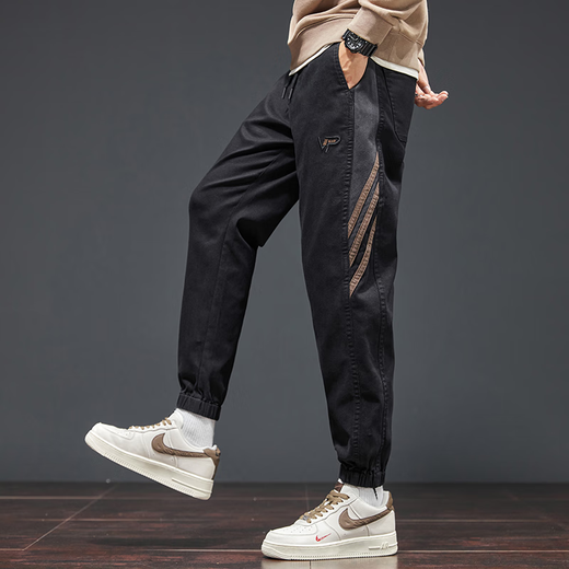 真维斯（Jeanswest）春秋季休闲裤男士宽松潮流拼色哈伦裤运动百搭工装百搭束脚长裤子 888深灰常规 XL