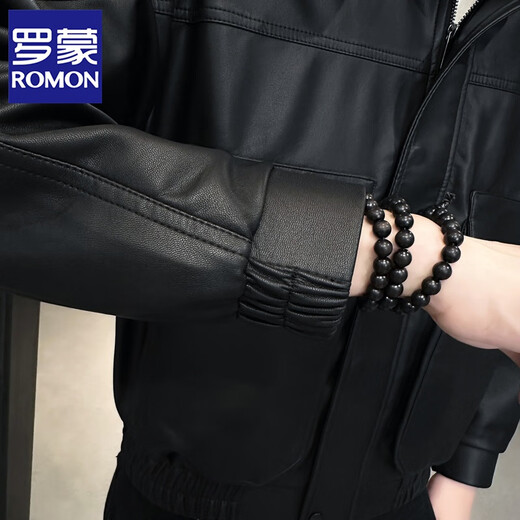 罗蒙（ROMON）皮夹克男春秋季新款潮流帅气美式复古飞行机车高级感皮衣外套上衣 9901黑色 2XL