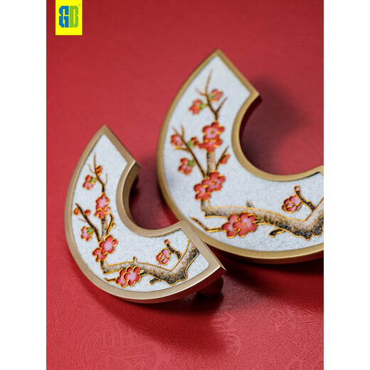 First concept enamel color cabinet door brass hand-pinned filigree cloisonne wardrobe drawer Chinese light luxury GBT12178 (Plum blossom) diameter 120 holes distance 96mm