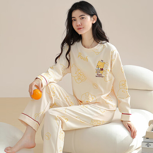 Femaiibo Pyjamas Damen Herbst 2023 Neue Baumwoll-Langhülle Dünne süße Schüler Cartoon Großgröße Home Clothing Set MP 09M9902 M 155-160c (40-50 kg)