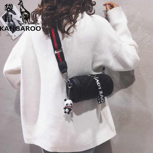 Kangaroo (KANGAROO) Personalized Diamond Texture Pillow Bag for Women New Wide Shoulder Strap Fashionable Mom Cylinder Bag in versatile Women's Crossbody Green + Pendant]