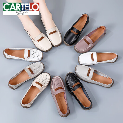 
CARTELO bean shoes women's shoes 2025 new summer sandals genuine leather flat shoes breathable soft sole hollow summer mother shoes 826 gray hollow 36