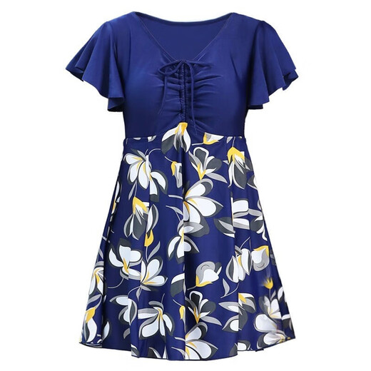 Lu Geli Mom's hot spring swimsuit women's belly-covering slimming split conservative middle-aged and elderly loose hot spring style large size swimsuit Mom's swimsuit lily style XL 125-140Jin Jin equals 0.5 kg