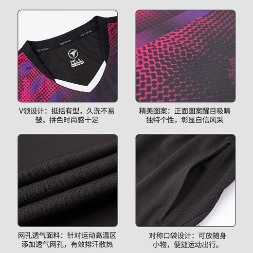 Le nouveau costume de badminton de Saitsyno Sports pour femmes à séchage rapide à séchage à manches courte à manches courtes de compétition masculine Contrôle de compétition de table de tennis personnalisation 3880 Women's Red Top + K3 Black Pants 3xl