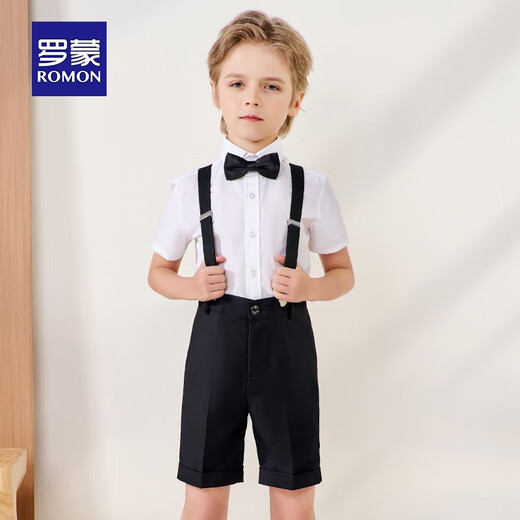 Romon boys dress summer children's graduation performance suit kindergarten overalls flower girl black suit 160
