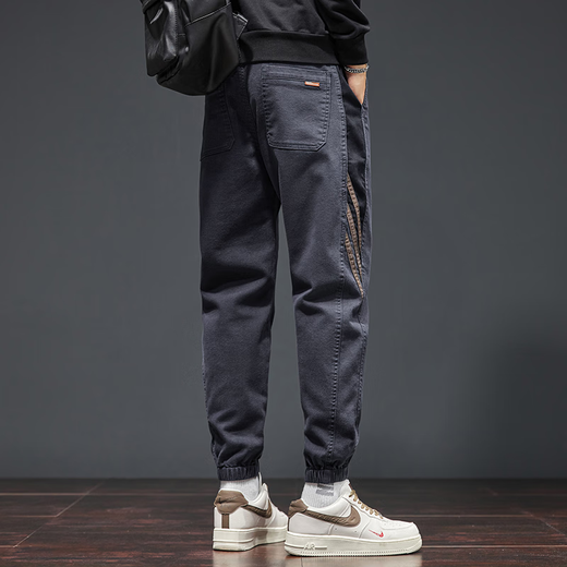 真维斯（Jeanswest）春秋季休闲裤男士宽松潮流拼色哈伦裤运动百搭工装百搭束脚长裤子 888深灰常规 XL