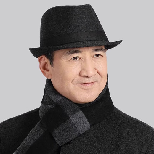 Lufeng Hat Men's Top Hat Winter Woolen Warm Jazz Hat Middle-aged and Elderly Spring and Autumn Dad Old Man Retro Gentleman Hat Black Regular Head Circumference 55-58cm