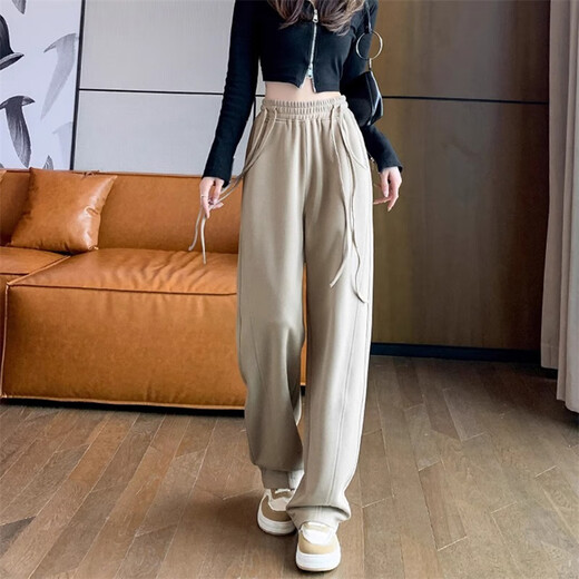 
Mushide narrow version banana sports pants for women in spring and autumn 2023 new winter plus velvet straight pants loose casual wide-leg waist pants 1283 khaki (single style in spring and autumn) L