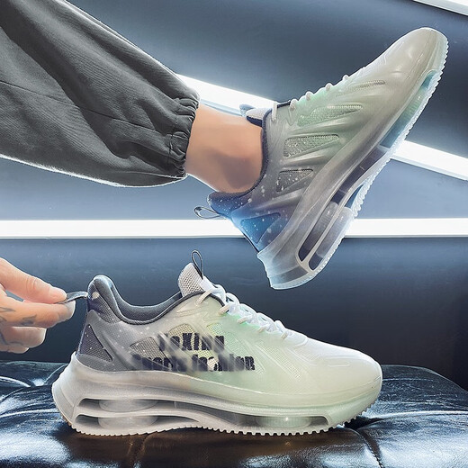 EXUELING男鞋秋季透气垫减震大码男鞋运动鞋青少年潮跑步鞋增高秋季鞋子男 TK757灰绿 43 (265mm)