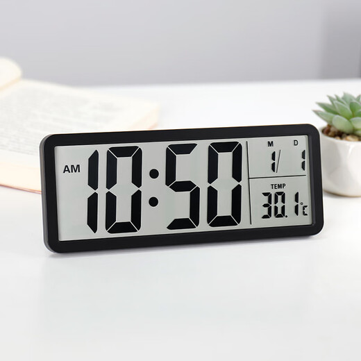 Hense electronic clock, fashionable and simple table clock, large screen desktop clock, temperature display, hanging watch, modern HD106 black