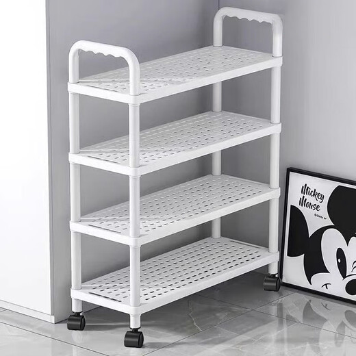 Kunfeng Dormitory Shoe Rack Home Door Multi-layer Indoor Shoe Rack Rental Corridor Simple Storage Rack Shoe Cabinet Removable Four-Layer Warm White-51cm Reinforced No Wheels