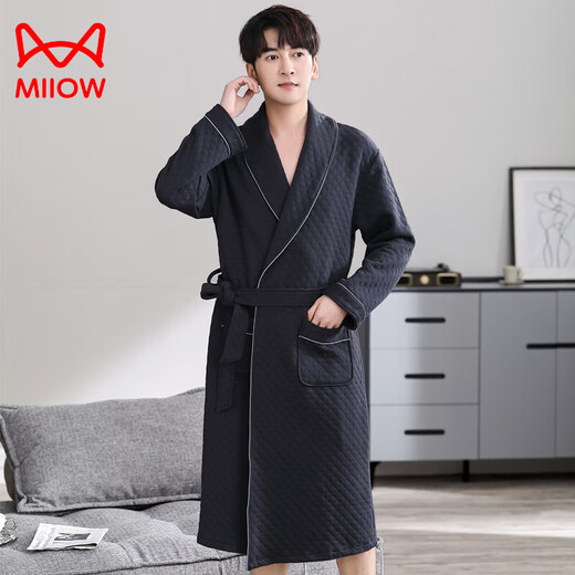 Cat Man (MiiOW) nightgown men's pure cotton long-sleeved bathrobe 2025 spring and autumn new large size pajama robe thickened air cotton to keep warm 26M6296 4XL