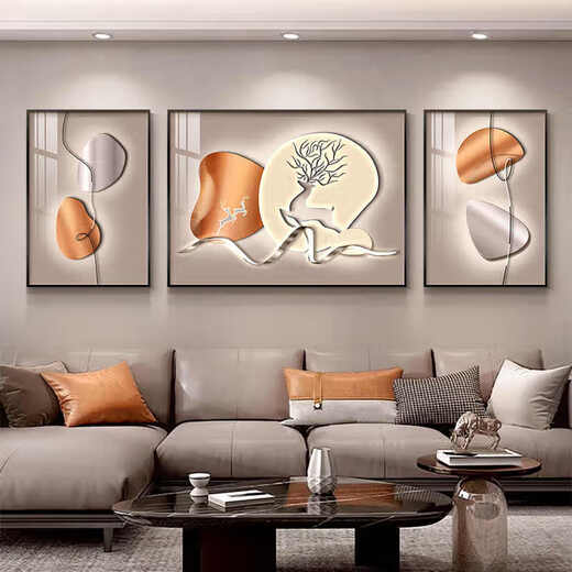 
Aohan Light Luxury Living Room Decoration Painting Abstract Triptych Modern Simple Sofa Background Wall Hanging Painting Wall Atmospheric Wall Wall Painting JD14079 Left and left 40*60 80*60 Crystal porcelain diamond-inlaid aluminum alloy black frame