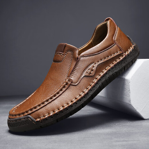 Fat Donglai DL Chaussures pour hommes automne Nouveau mocassins à semelle douce en cuir authentique Chaussures en cuir décontractées à la main de grande taille Men 9918 Brown clair 4427.0