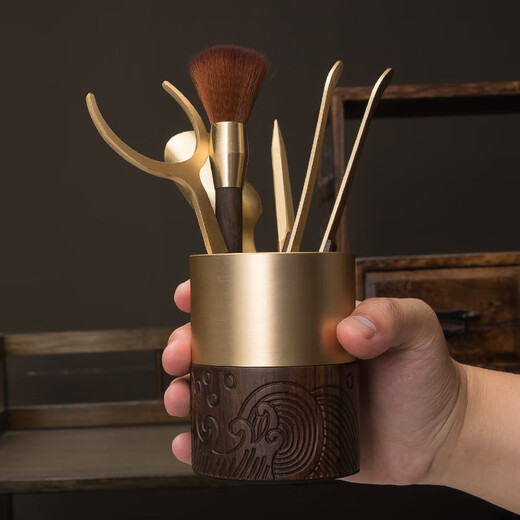 Xingong Home High-end Ebony Brass Tea Ceremony Six Gentlemen Set 6 Gentlemen Kung Fu Tea Accessories Tea Clips Tea Knife Full Tea Making Wave Model Six Gentlemen (Accessories Brass Ebony)