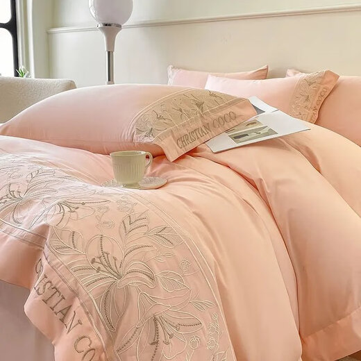 Crystal Home Textiles European Maternal and Infant Long Staple Cotton Four-piece Set Pure Cotton Light Luxury Embroidered Quilt Cover Sheet Sheet Fitted Sheet Full Cotton Upgraded Baby Grade Heavy Embroidery * Starry Blue * Suitable for 1.8m bed Four-piece Set * Quilt Cover 2x2.3m