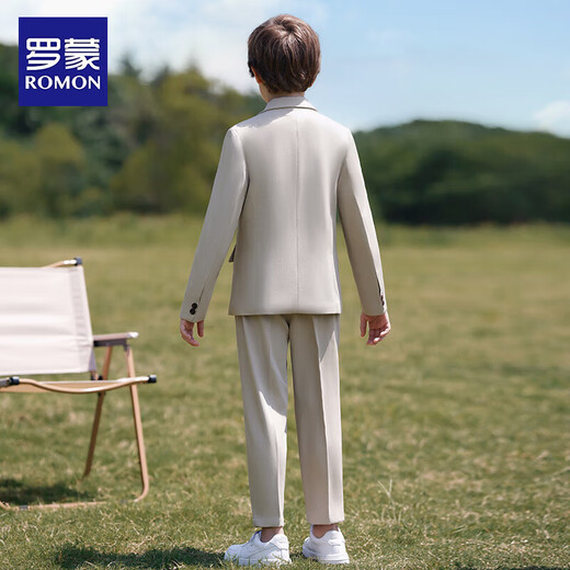 罗蒙男童英伦风礼服春秋款儿童休闲西装 米色 150