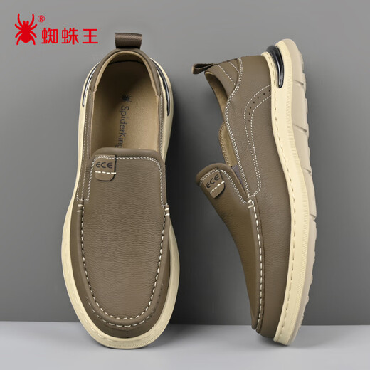 Spider King Fashion Casual Shoes Men's Spring Slip-On Leather Shoes Comfortable Business Commuting Dad Shoes Khaki 41