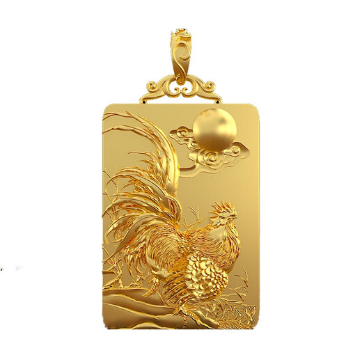Pang Yi Solid S999 Pure Silver Zodiac Rooster Pendant Men's Rooster Silver Brand Necklace Women's Brand Big Rooster Pendant Gilt Gold Zodiac Rooster Pendant Style 1
