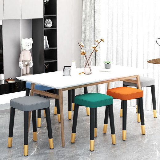 Chunshao Stool Home Chair Thickened Stackable Dining Chair Square Stool Modern Simple Bedroom Dressing Table Cosmetic Stool Living Room Light Gray Technology Cloth (Upgraded Thickened 45cm High)