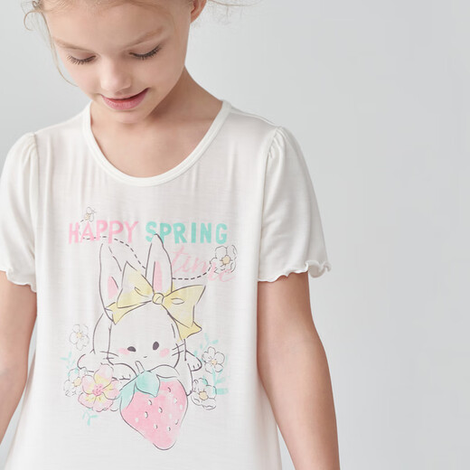 Aimer Kids Class A Modal 3A Antibakterielle Männer und Mädchen Kinderpyjama Pullover Kurzarm Pyjamas/Hosen dünne atmungsaktive Milch Leder Kleidung Frauen mit Top-Little-Kaninchen AK141B692 120