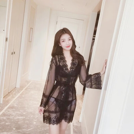 Sexy pajamas one-piece female extreme temptation suit suspenders no need to take off see-through role-playing sexy uniform thong panties and breast products