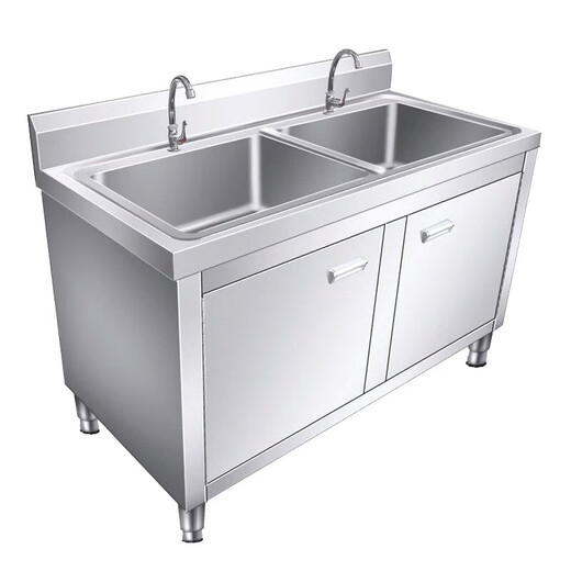 Shantou Lincun stainless steel sink cabinet kitchen floor-standing integrated vegetable washing and draining basin sink cabinet with operating table sink commercial 50x50x80 single pool-economical model