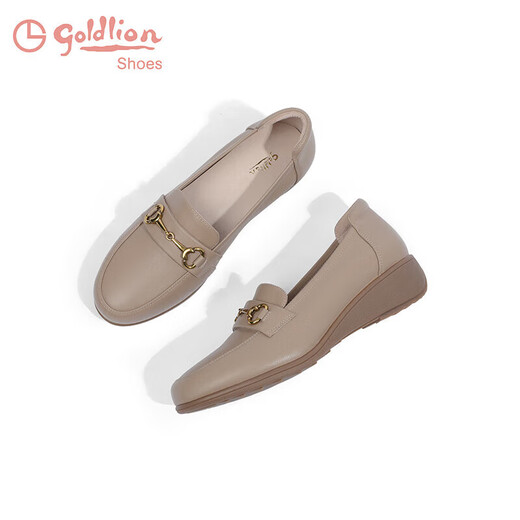 Goldlion New Year's gift women's shoes mother's shoes pumps wedge heel round toe loafers G662330071 apricot 36