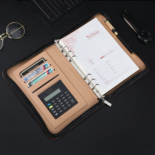 Weimei A5 Notebook Papier Lose Leaf Book Business Multifunktion Manager Clip Hand -Konto verdickte Student Diary Office Geschenk kreativer Reißverschlussbeutel Notizbeutel mit Taschenrechneranpassung