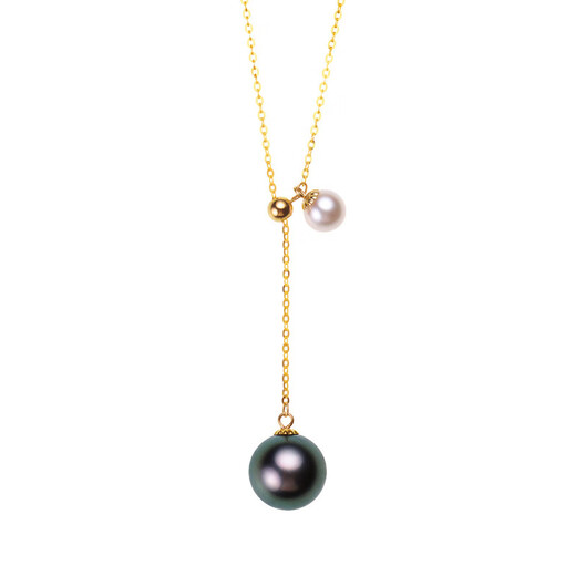 Cedar crown Tahitian black pearl seawater pendant y-shaped chain with akoya cherry blossom pink necklace black and white two-color adjustable 18K gold